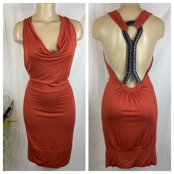 Planet Funk Rust Red Sleeveless Croc Back  Summer Weight Dress NEW S - Picture 2 of 10